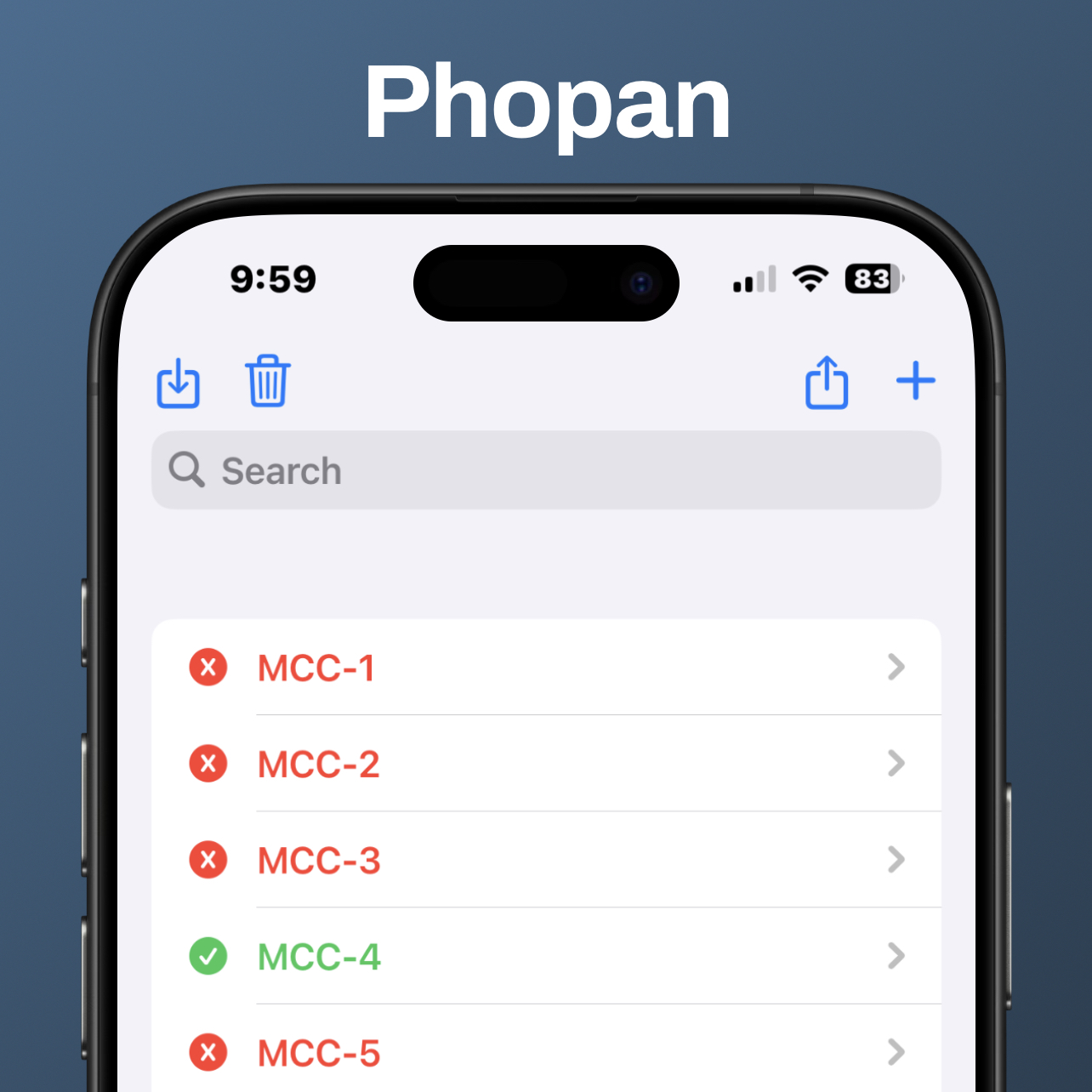 Phopan app screen on iPhone
